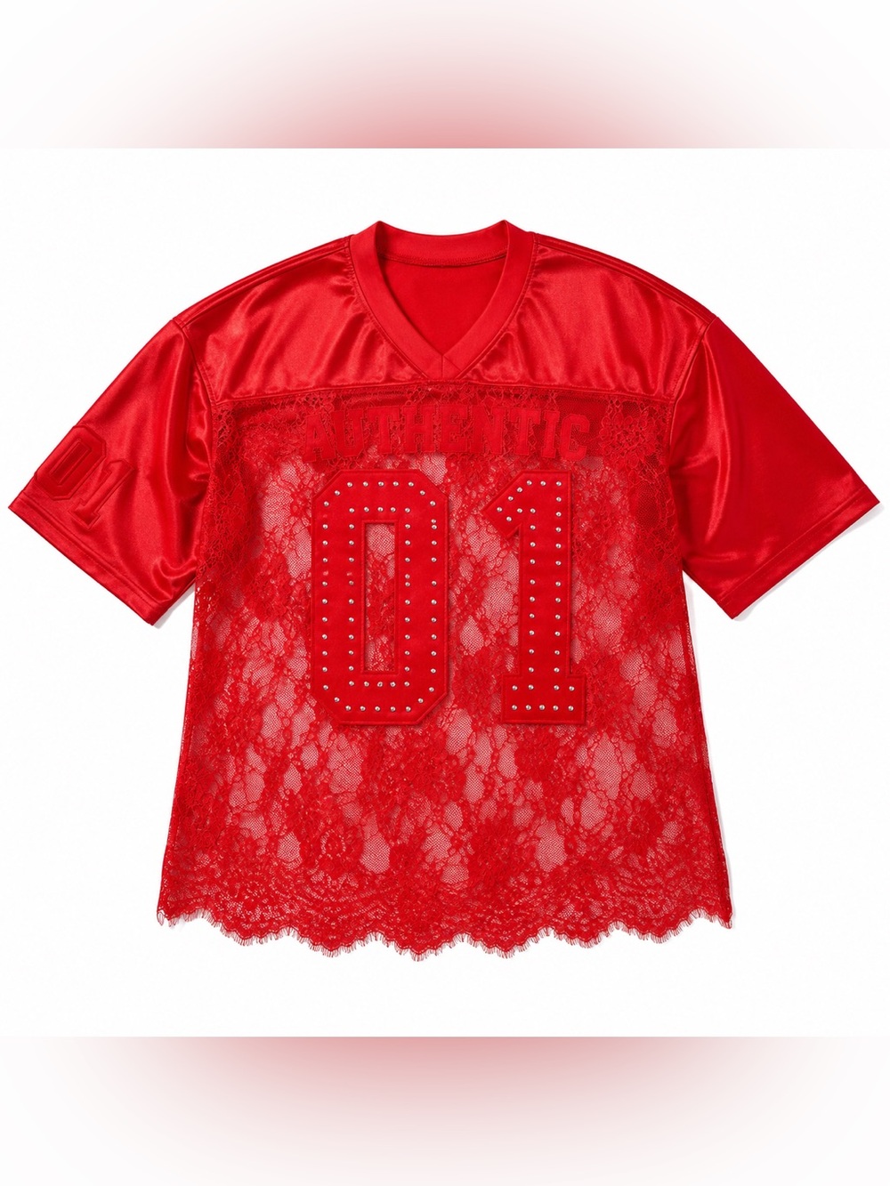 Red Rhinestone Jersey Top - Picture 4 of 10